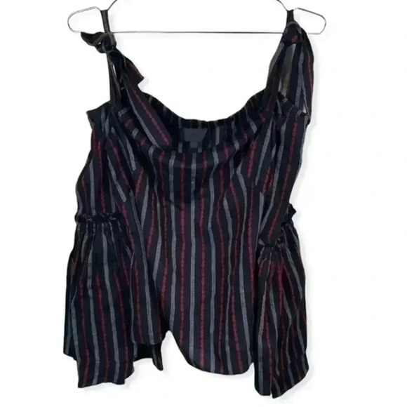 Intermix Black Cotton Blend Striped Embroidered Off Shoulder Tie Top‎ - Picture 1 of 7